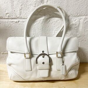 VTG Coach Soho 1994 White Cowhide Leather Satchel Handbag EUC Buckle Flap Bag